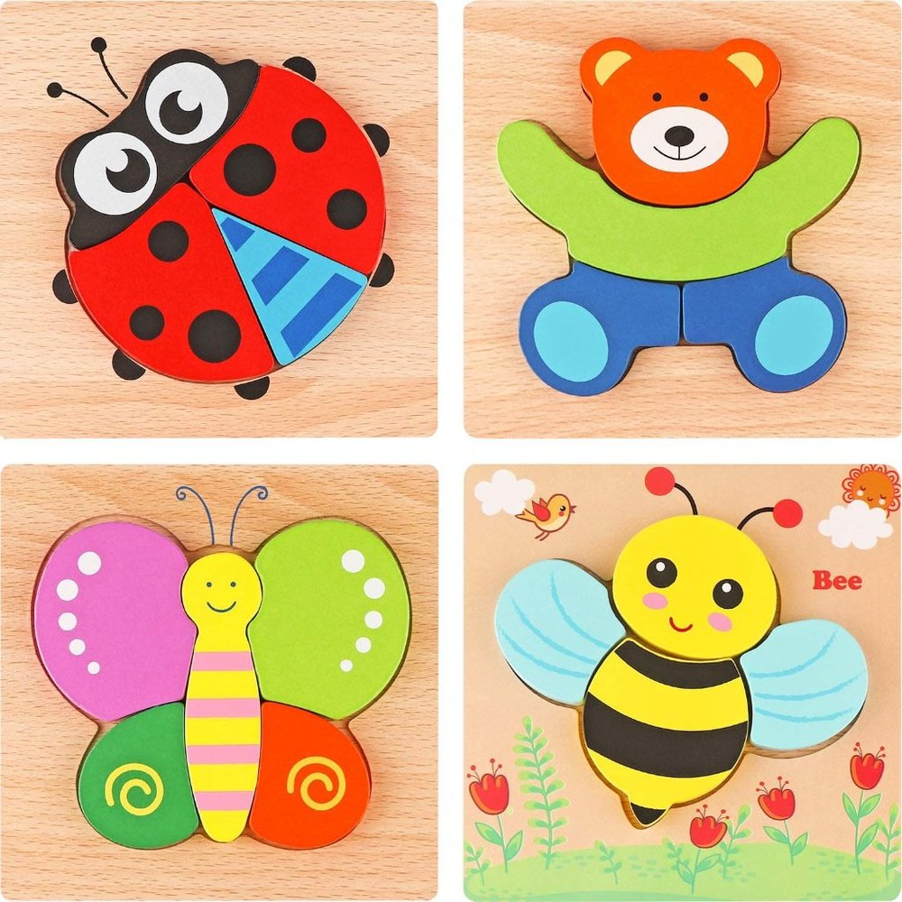 Wooden Animal Jigsaw Puzzles Set of 4